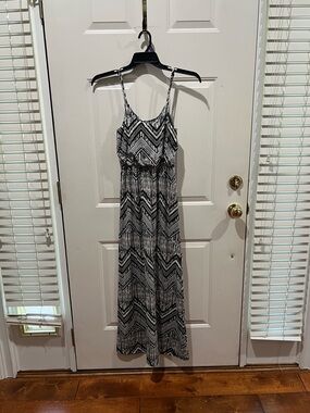 Maurices Black & White Chevron-Print Spaghetti-Strap Maxi Dress